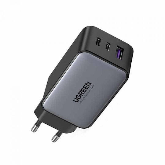 Ugreen Încărcător Fără Cablu GaN cu Port USB-A și 2 Porturi USB-C 65W Quick Charge 4.0 Gri (CD244)