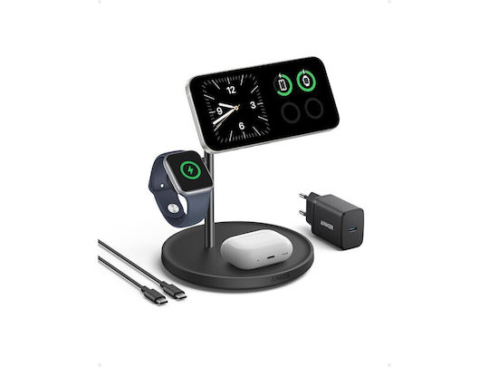 Anker Φορτιστής Magsafe 15W Power Delivery Μαύρος (MagGo Stand 3-in-1)