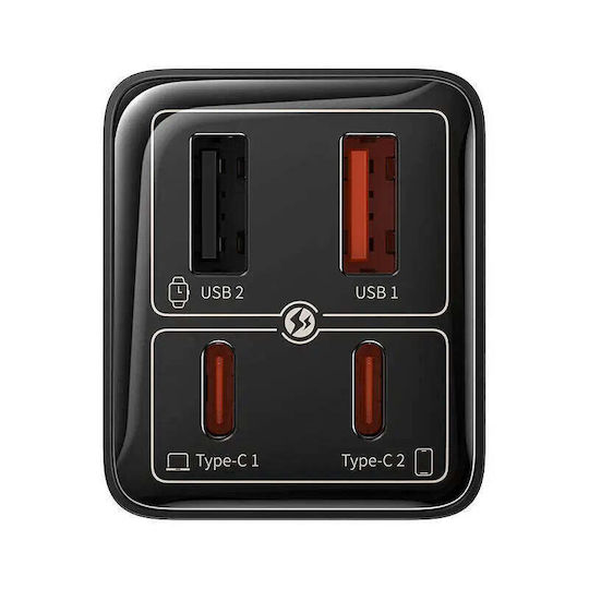 Baseus Charger Without Cable GaN with 2 USB-A Ports and 2 USB-C Ports 65W Power Delivery Blacks (GAN6 Pro)