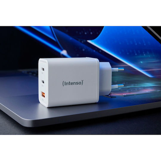 Intenso Wireless Charger GaN With USB-A Port And 2 USB-C Ports 65W White