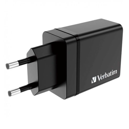 Verbatim Φορτιστής Χωρίς Καλώδιο GaN με 3 Θύρες USB-A και Θύρα USB-C 30W Power Delivery / Quick Charge 3.0 Μαύρος (CHR-30EU1)
