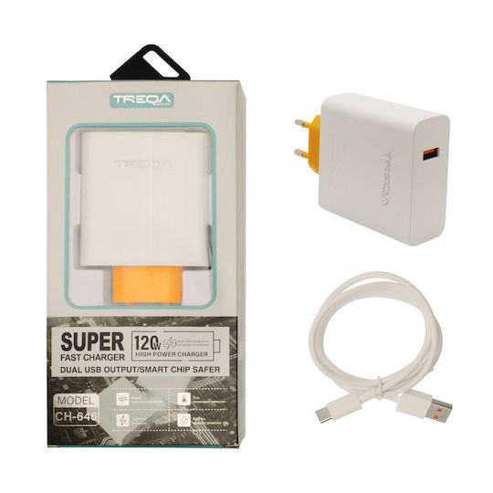 Treqa Handyladegerät und Kabel USB-C 120W Schnellaufladung 3.0 Weiß (CH-646)