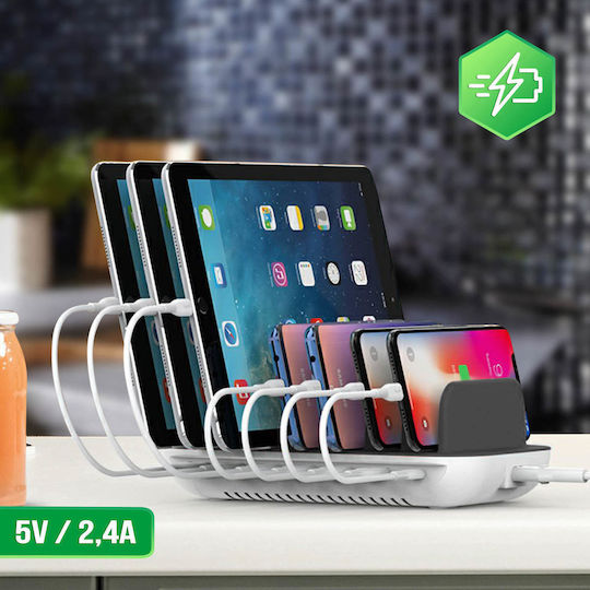 4Smarts Βάση Φόρτισης με 6 Θύρες USB-A και Θύρα USB-C 60W σε Λευκό χρώμα (Charging Station Office)