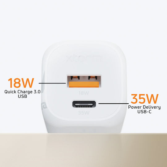 Xtorm Φορτιστής Χωρίς Καλώδιο GaN 35W Quick Charge 3.0 Λευκός (XEC035)