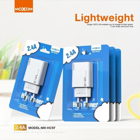 Moxom Charger Without Cable with USB-A Port Whites (MX-HC97)