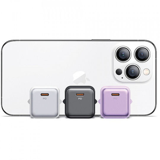 Usams Charger Without Cable with USB-C Port 20W Power Delivery Purple (CC183)