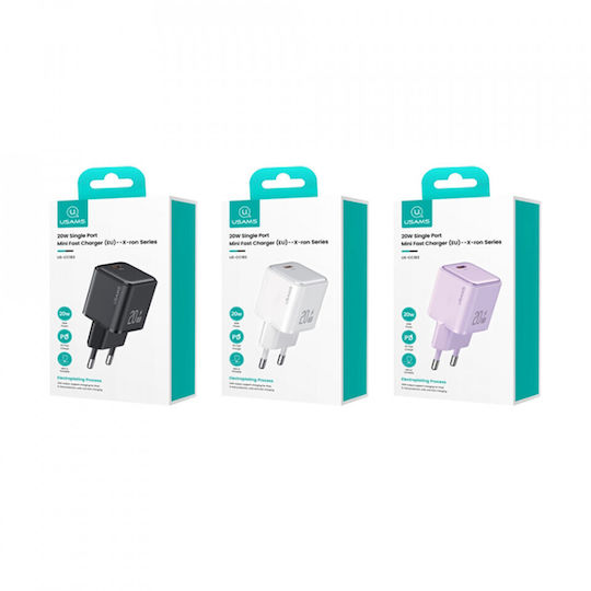 Usams Charger Without Cable with USB-C Port 20W Power Delivery Purple (CC183)