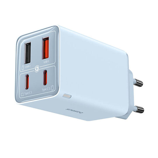 Baseus Ladegerät ohne Kabel GaN mit 2 USB-A Anschlüsse und 2 USB-C Anschlüsse 65W Blau (GAN6 Pro)