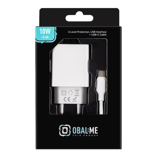 Obal:Me Charger with USB-A Port and Cable USB-C 10W Whites (10W1UWH-C)
