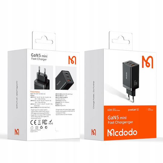 Mcdodo Φορτιστής Χωρίς Καλώδιο GaN 67W Power Delivery Μαύρος (Ch-1541)