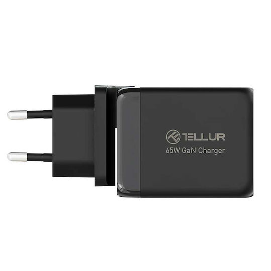 Tellur Φορτιστής Χωρίς Καλώδιο GaN με Θύρα USB-A και 2 Θύρες USB-C 65W Μαύρος (TLL151451)