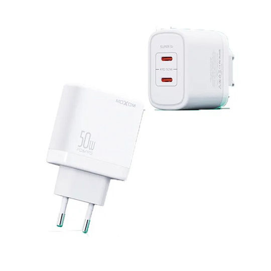 Moxom Charger Without Cable with 2 USB-C Ports 50W Whites (MX-HC102PD)