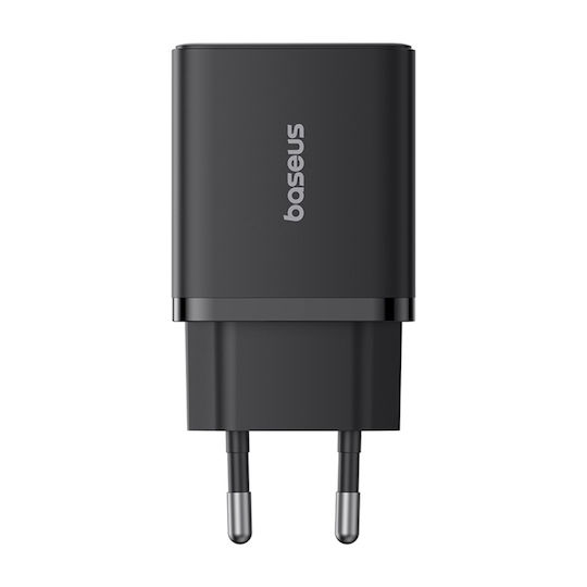 Baseus Wireless Charger GaN With 2 USB-A Output Ports And USB-C Output Port 30W Power Delivery Black Wall Charger Cube