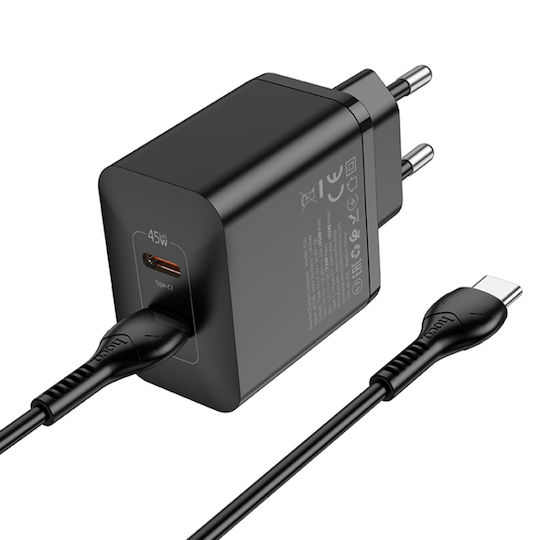 Hoco Φορτιστής με 2 Θύρες USB-C και Καλώδιο USB-C - USB-C 45W Power Delivery Μαύρος (N35)