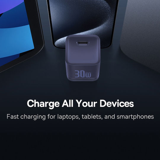 Baseus Зарядно без кабел с USB-C порт 30W Лилав (GaN5S)