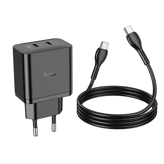 Hoco Φορτιστής με 2 Θύρες USB-C και Καλώδιο USB-C - USB-C 45W Power Delivery Μαύρος (N35)