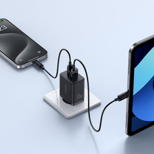 Baseus Charger Without Cable with USB-A Port and USB-C Port 30W Power Delivery Blacks (Cube)