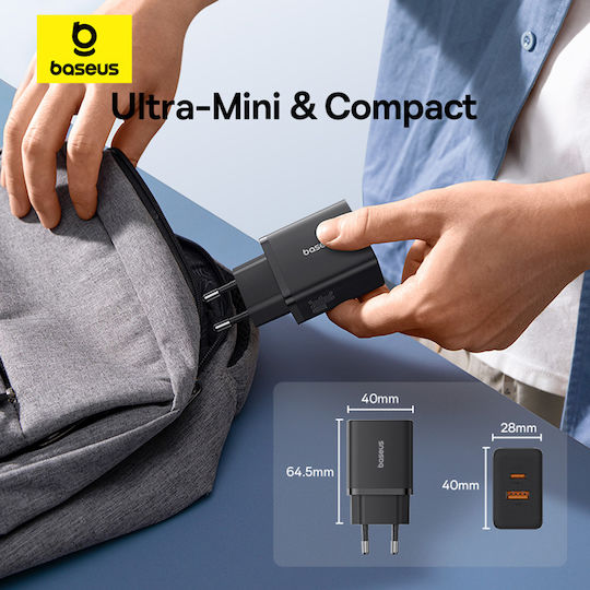Baseus Charger Without Cable with USB-A Port and USB-C Port 30W Power Delivery Blacks (Cube)