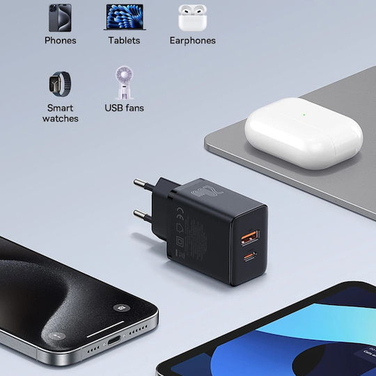 Baseus Ladegerät ohne Kabel mit USB-A Anschluss und USB-C Anschluss 20W Stromlieferung Weißs (Cube)