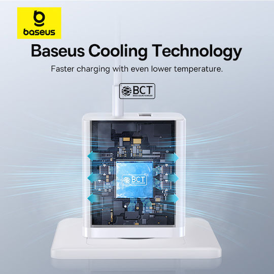 Baseus Încărcător Fără Cablu GaN cu Port USB-A și Port USB-C 30W Livrarea energiei Albς (Cube)