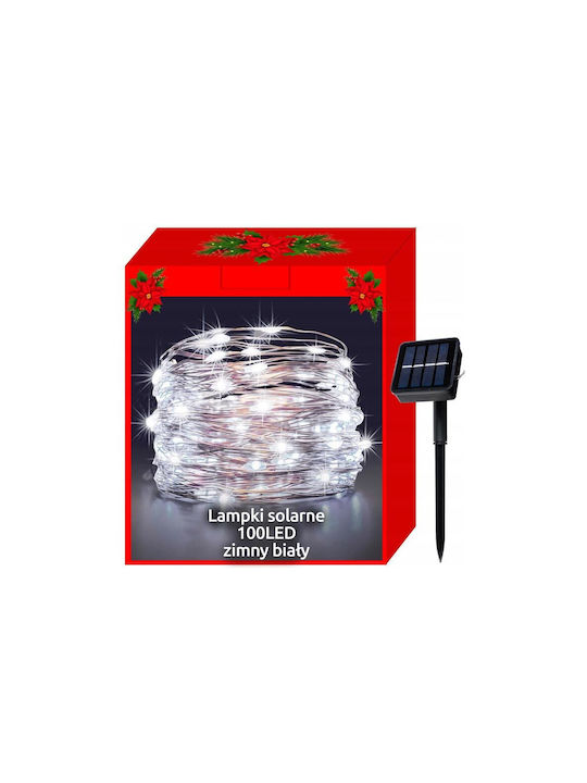 100 Λαμπάκια LED 12μ. Ψυχρό Λευκό Ηλιακά σε Σειρά