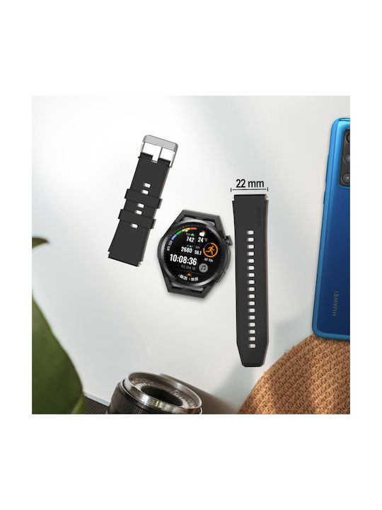 Huawei Watch Gt Runner Strap Reinforced Silicone Silver Buckle Black