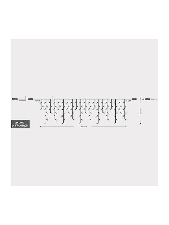 144 Λαμπάκια LED 3μ. x 60εκ. Πολύχρωμα τύπου Βροχή