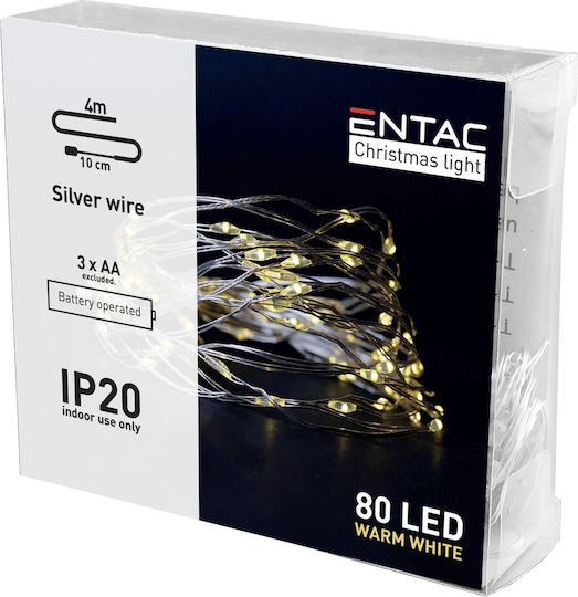 80 Λαμπάκια LED 4μ. Θερμό Λευκό Μπαταρίας σε Σειρά 80 Λαμπάκια LED 4μ. Θερμό Λευκό Μπαταρίας σε Σειρά