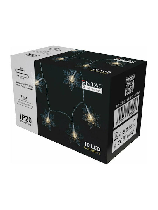 10 Λαμπάκια LED 1μ. Θερμό Λευκό Μπαταρίας σε Σειρά
