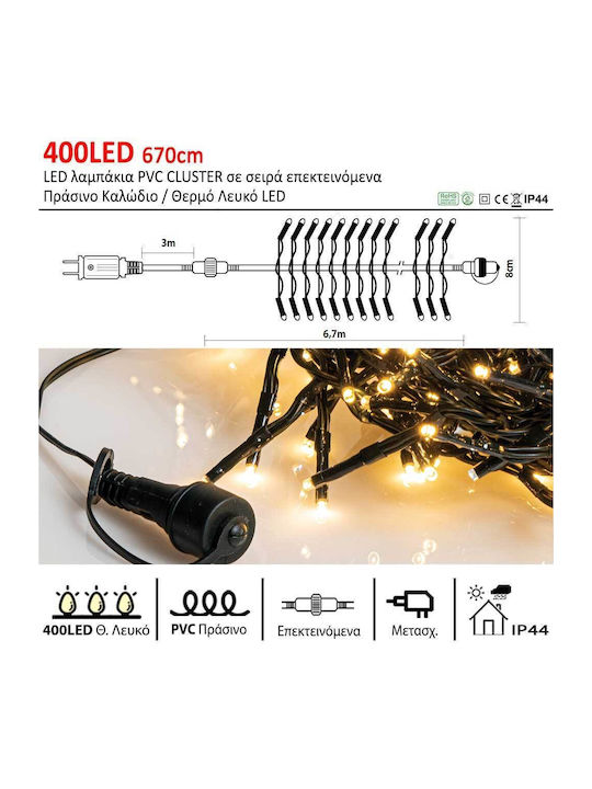400 Lichterketten LED 6.7m. Warmes Weiß in Zeichenfolge