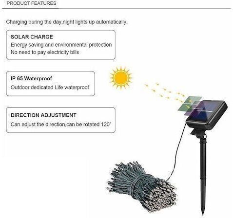 300 Lichterketten LED Warmes Weiß Solar in Zeichenfolge 1Stück