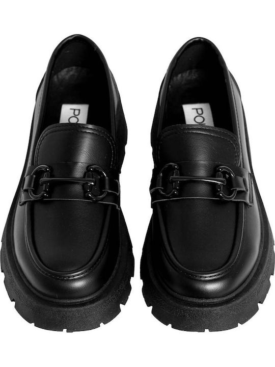 Leather Women's Moccasins in Black Color