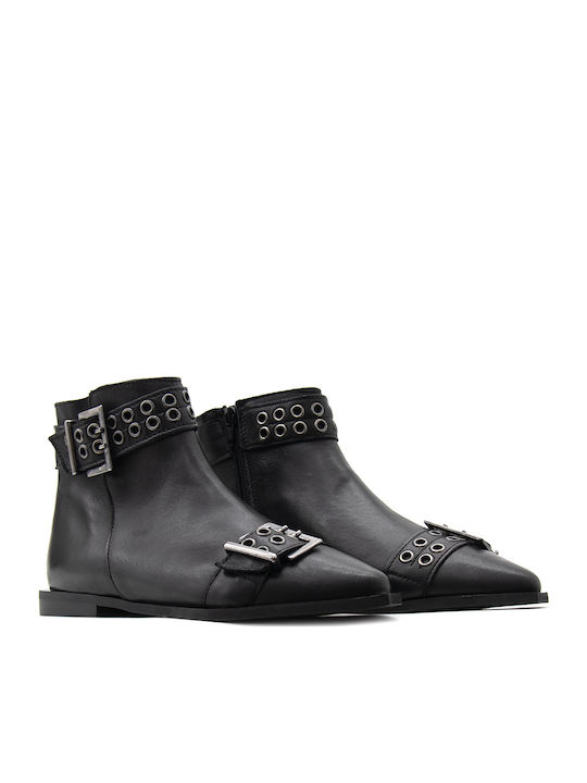 Leder Stiefeletten Damen Schwarz