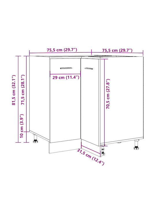 Γωνιακό Ντουλάπι Δαπέδου Καφέ 75.5x75.5x81.5εκ.