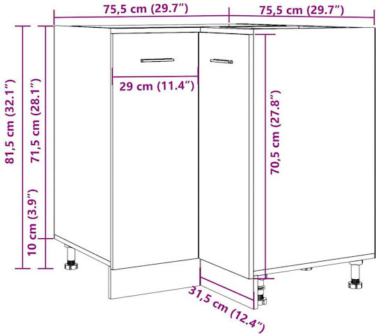 Dulap de Colț pardoseală Cafea 75.5x75.5x81.5buc