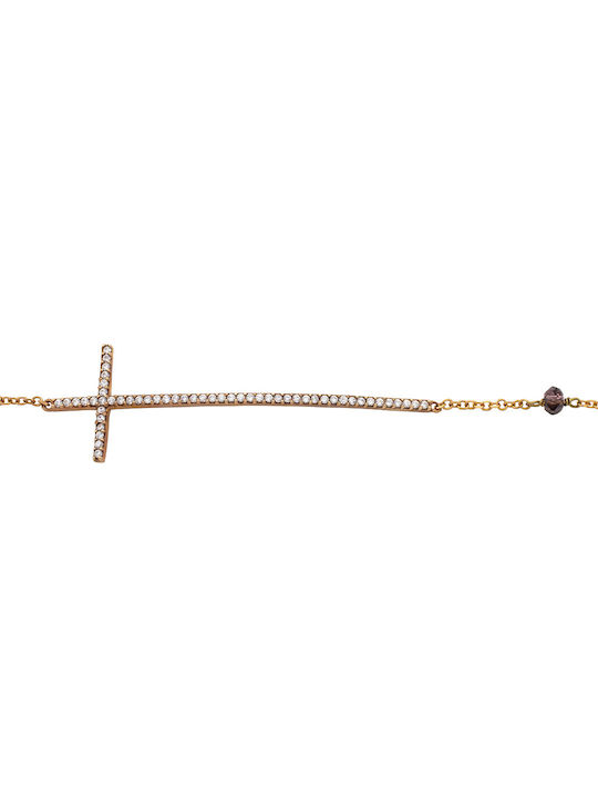 Savvas Design Bracelet with Cross design made of Rose Gold 9K with Zircon