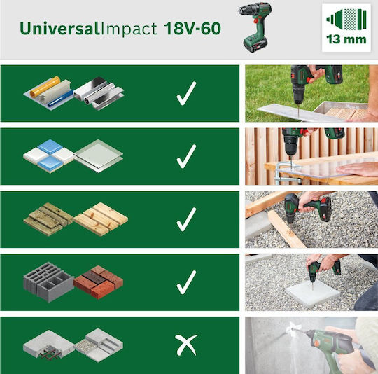 Bosch Universal Impact 18V-60 Percussive Battery Drill Driver Solo Brushless 18V