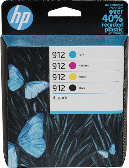 HP 912 Γνήσιο Πακέτο 4 Μελανιών Εκτυπωτή InkJet Κίτρινο / Κυανό / Ματζέντα / Μαύρο (6ZC74AE)