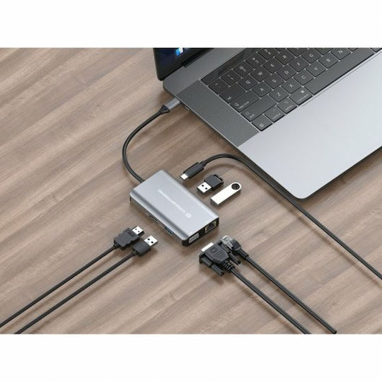 Conceptronic USB-C Docking Station με HDMI 4K PD Ethernet και σύνδεση 2 Οθονών Γκρι (DONN21G)