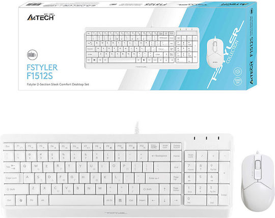 A4Tech Fstyler Combo F1512S Keyboard & Mouse Set Greek White