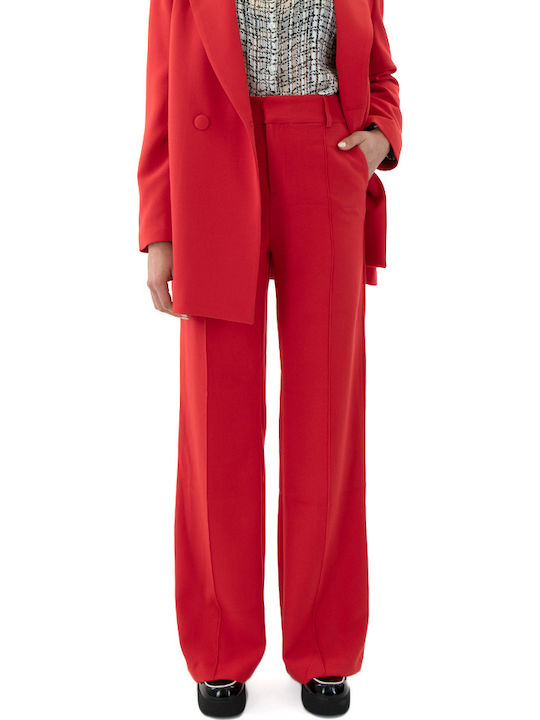 MY T Pants Women My T Wearables Women's High Waist Fabric Palazzo Pants Wide Red