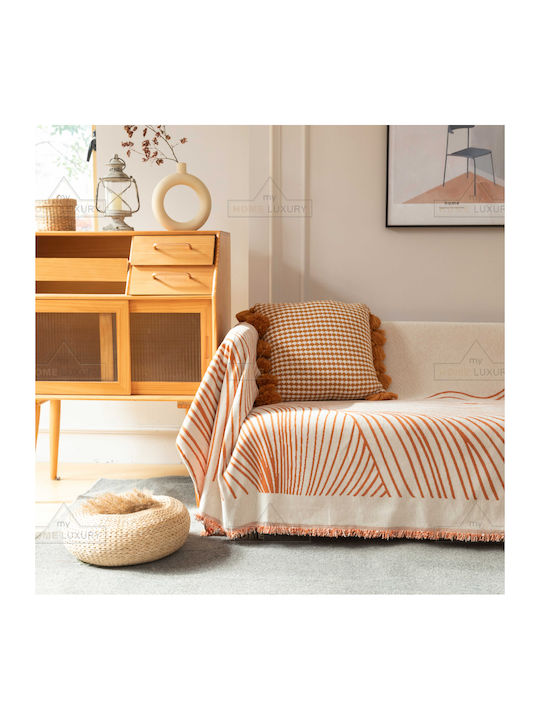 My Home Luxury Maldo Ριχτάρι Διθέσιου Καναπέ Ζακάρ 180x240εκ. Εκρού Πορτοκαλί C3-3240 C3-3240