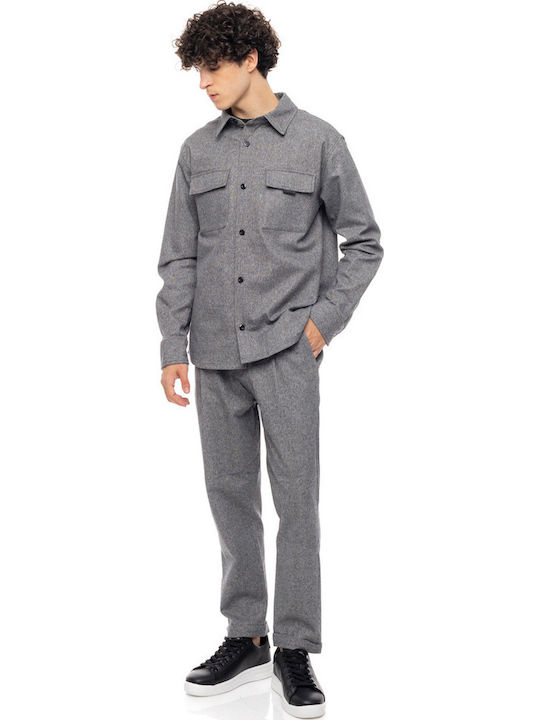 Long Sleeve Denim Overshirt in Wide Line Gray