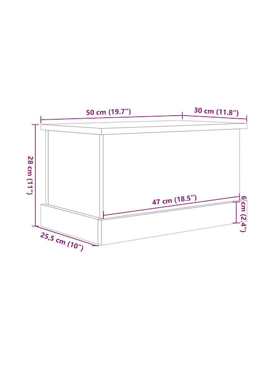 vidaXL Wooden Storage Box with Lid Brown 30x50x28cm 1pcs
