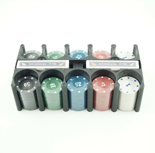Set 200 Numbered Poker Chips 12gr in Metallic Box with 2 Decks and Felt