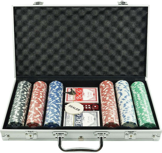 Set 300 Fise de Poker Numărate in Valiza cu 2 Pachete de Carti si Mat