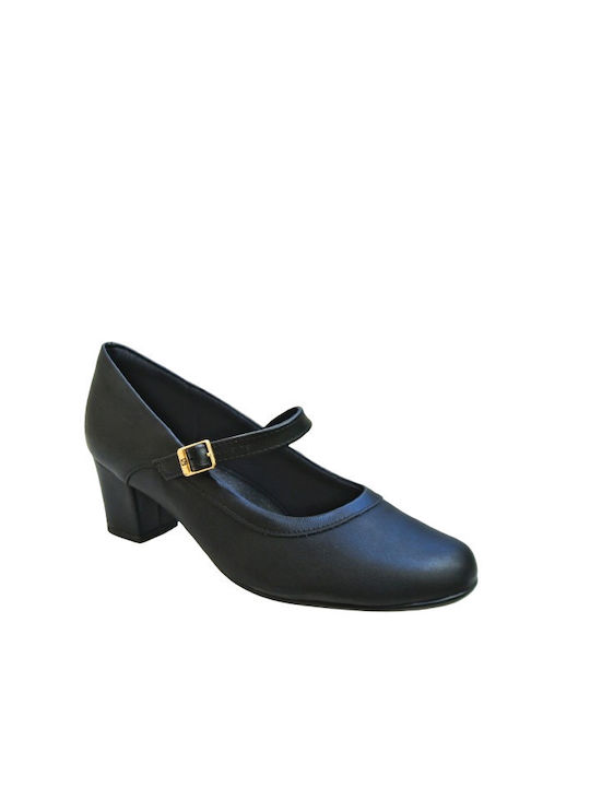 Piccadilly Anatomic Black Medium Heels with Strap