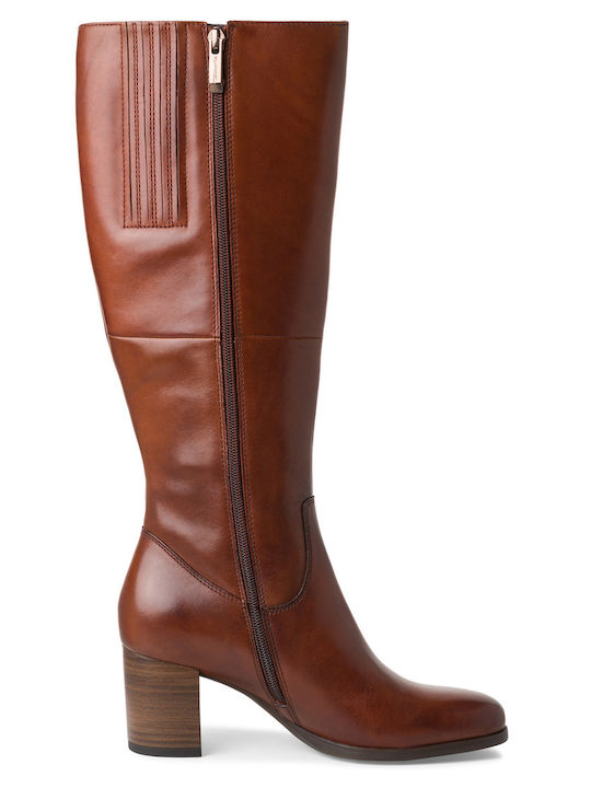 Tamaris Leather Women's Boots with Medium Heel Tabac Brown