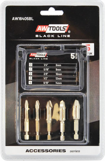 Awtools Broken Screw Nut Removal Screwdriver Set 5 Pcs Black Line