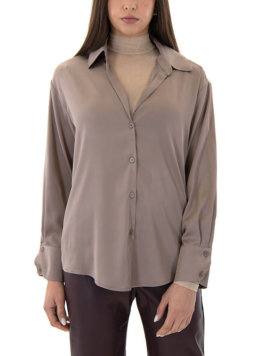 MY T Women's Satin Long Sleeve Shirt Puro